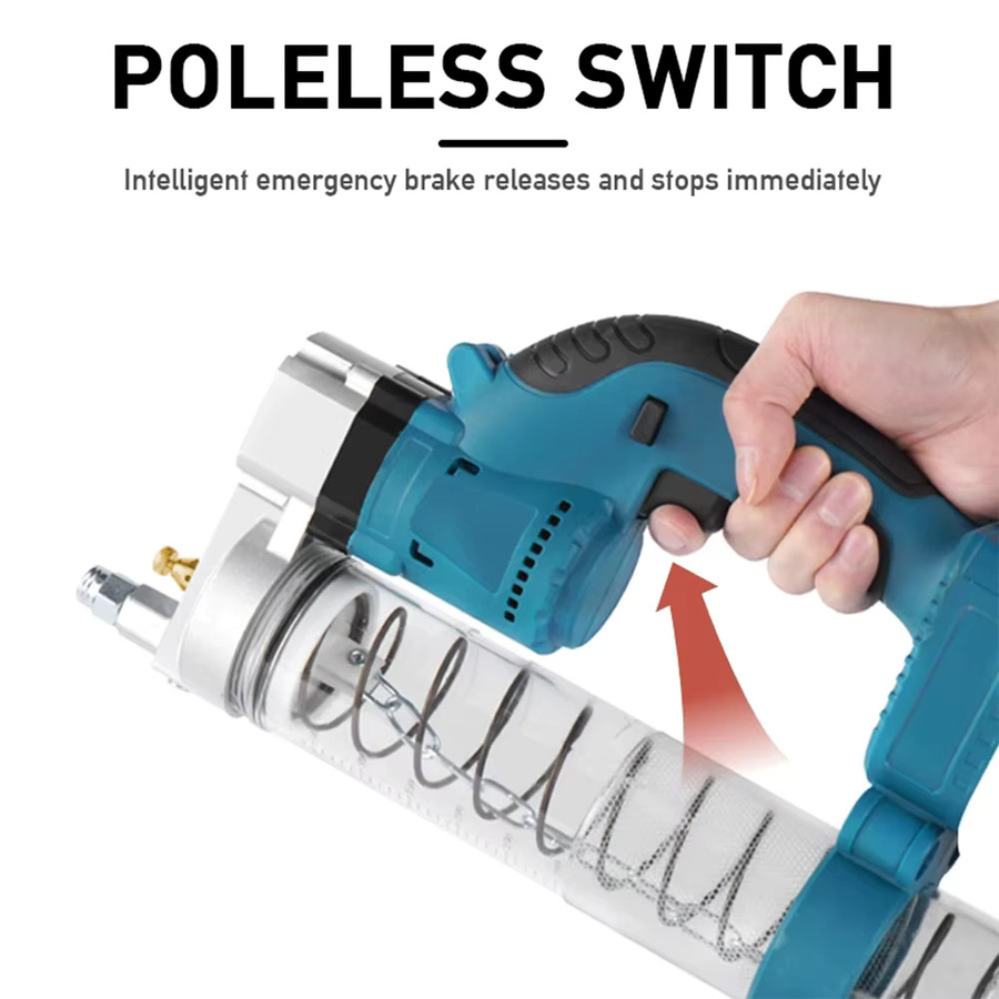 Podofo Hochleistungs-Fettzuführpistole in Blau mit bürstenlosem Motor, elektrisches Schmiergerät-Set für Makita 18V Akku - Bild 3