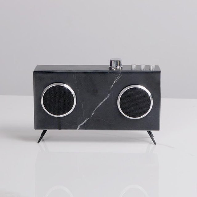 Moderne Marmor Dekoration in Form eines Tonbandgeräts in Schwarz für Wohnzimmer und Büro, B/T/H: 14,0 x 14,0 x 22,0 cm - Bild 1