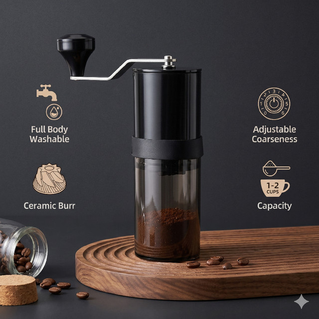 XMSJ Manuelle Retro-Kaffeemühle mit Keramikmahlwerk in Weiß, faltbar und tragbar für Reisen und Camping - Bild 1