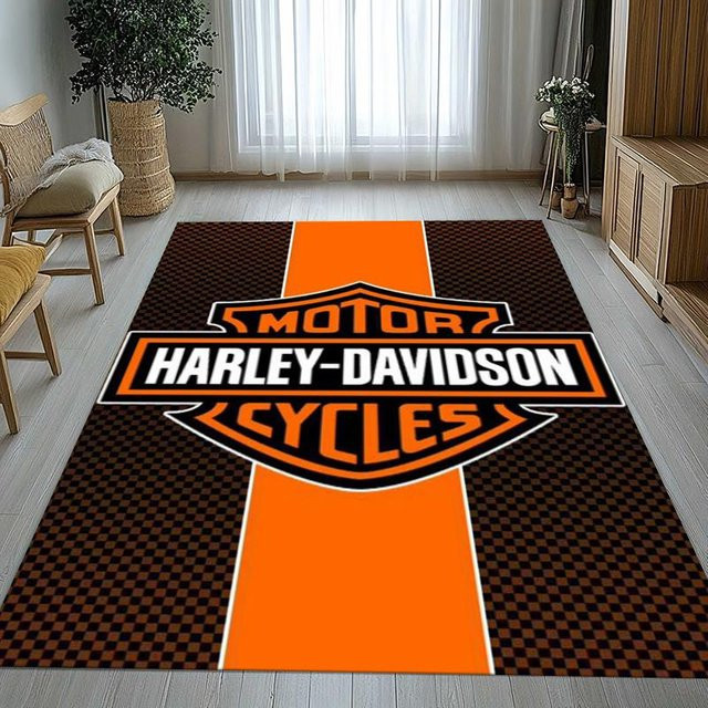 ZbrThree Retro H-Harleys Racing Moto Wohnzimmerteppich, rutschfest und waschbar, Polyester, Orange, B/T: 150 x 100 cm - Bild 1