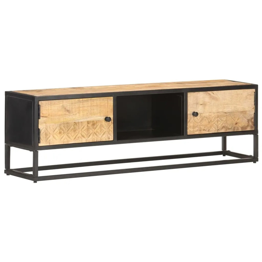 vidaXL TV-Schrank aus Mangoholz mit geschnitztem Muster in Braun, B/T/H: 130 x 30 x 40 cm - Bild 2
