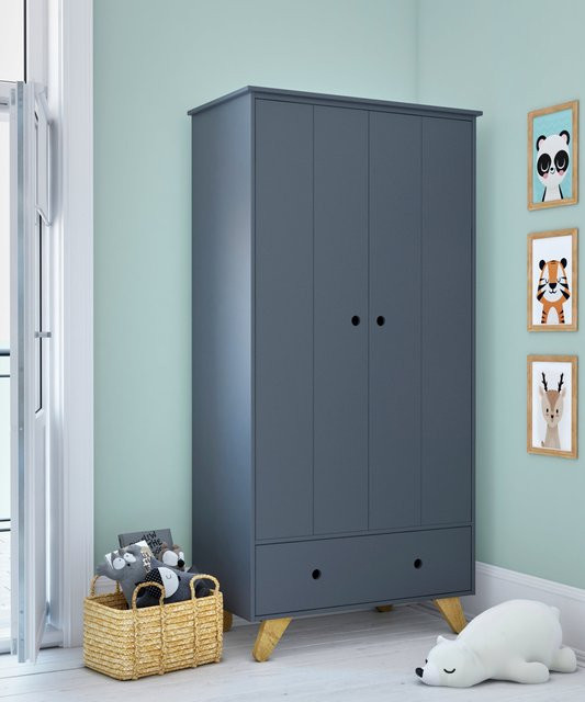 TPFLiving Kleiderschrank Lund mit 2 Türen und 1 Schublade, grau-natur, H: 190 cm, B: 95 cm, T: 50 cm - Bild 1