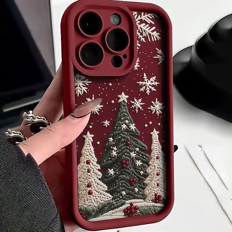 Schutzhülle aus TPU mit Weihnachtsbaum- und Schneeflockenmuster für iPhone 11 bis iPhone 17 Pro Max, Farbe: Rot - Bild 3