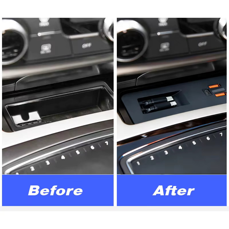 Schnelles USB-C Auto-Ladegerät mit Teleskop-Ladekabel für Audi Q7 SQ7 2016-2019, Zigarettenanzünder-Splitter in Schwarz, kompatibel mit Samsung - Bild 2