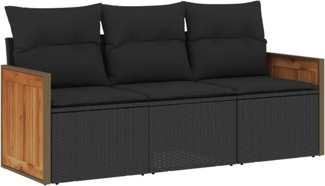 vidaXL 3-teilige Garten-Sofagarnitur aus Poly-Rattan mit Kissen in Schwarz - Bild 1