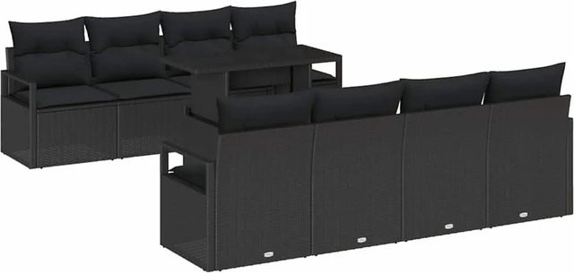 vidaXL Garten-Sofa-Set aus Poly Rattan und Stahl in Schwarz, 9-teiliges Set mit Tisch, Sitzmöbeln und integriertem Kissen-Speicher - Bild 1