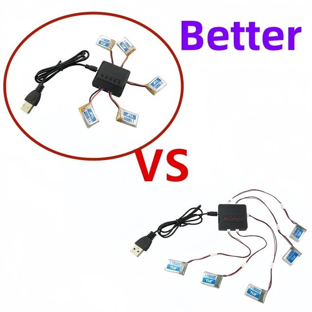 MKronRC 5-in-1 USB LiPo-Akkuladegerät PH2.0 für 1S 3,7V RC-Drohnen in Schwarz - Bild 1