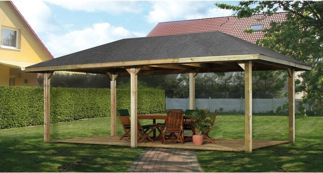 Weka Gartenlaube Paradies B mit Satteldach aus Massivholz, braun, B x T: 678 x 380 cm - Bild 1