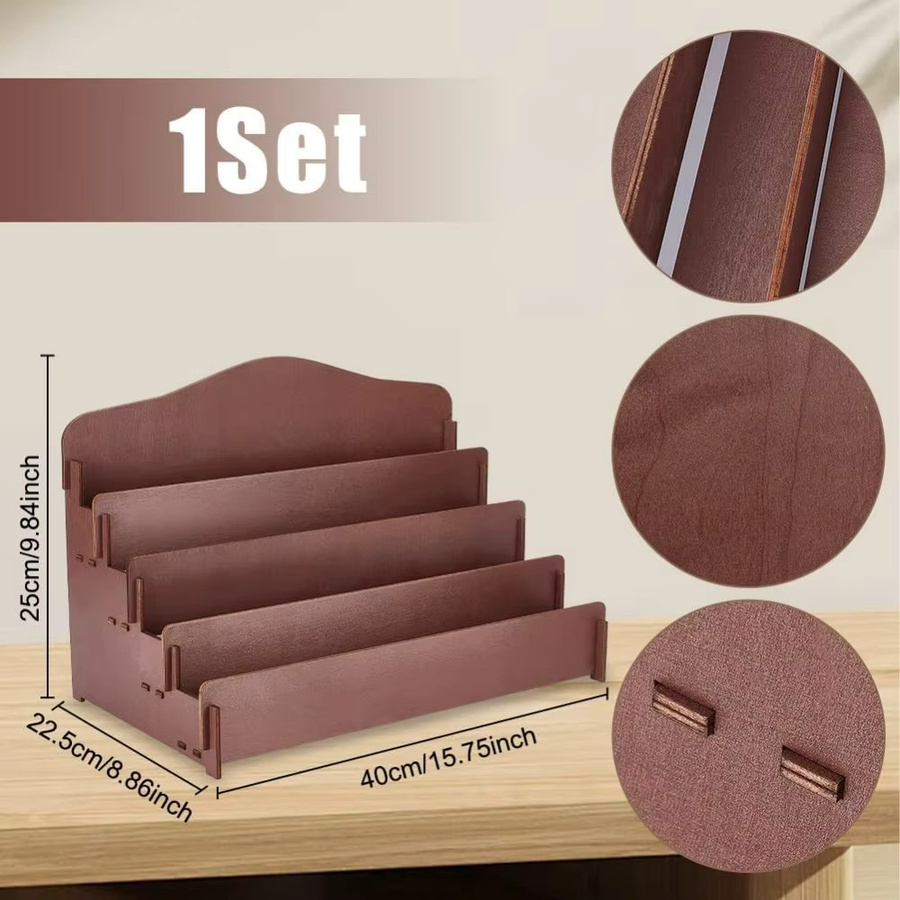4-stufiger Grußkarten-Display-Ständer aus Holz in Braun für Postkarten und Aufkleber - Bild 3
