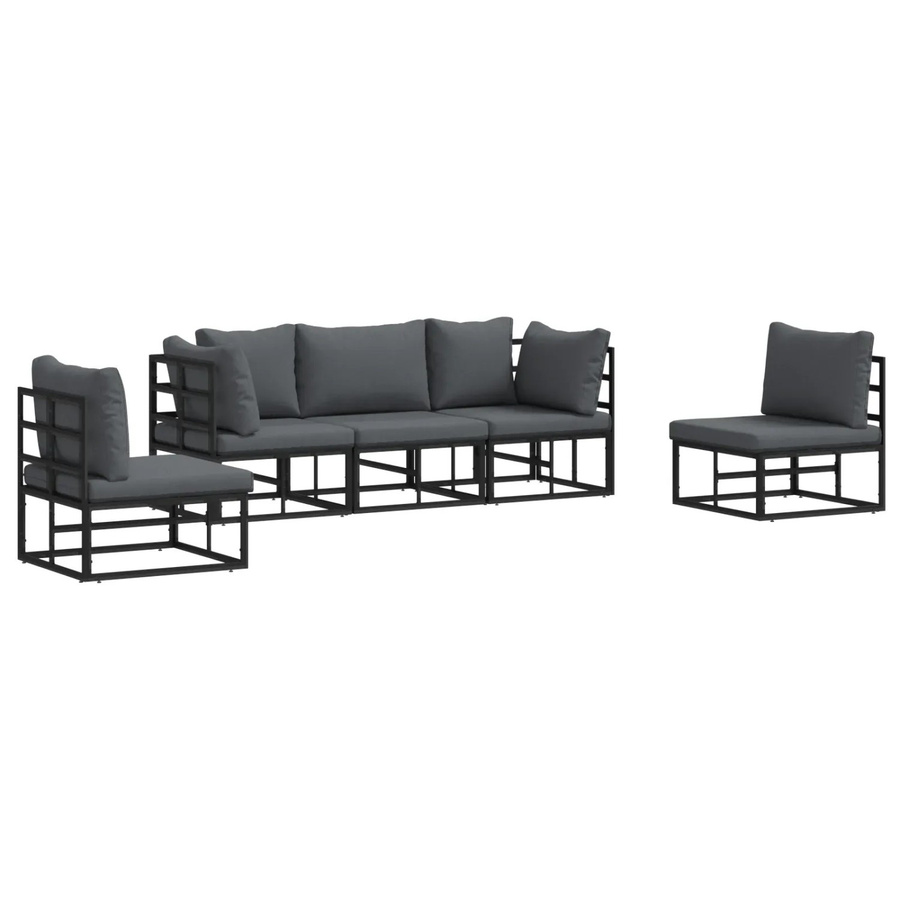 vidaXL Garten-Sofa-Set aus Aluminium mit Kissen in Schwarz, Anthrazit und Grau, 5-teilig - Bild 2