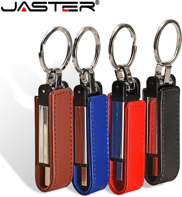 Jaster USB-Flash-Laufwerk mit Leder und Schlüsselbund in Schwarz, Rot oder Braun mit 128 GB Kapazität - Bild 1