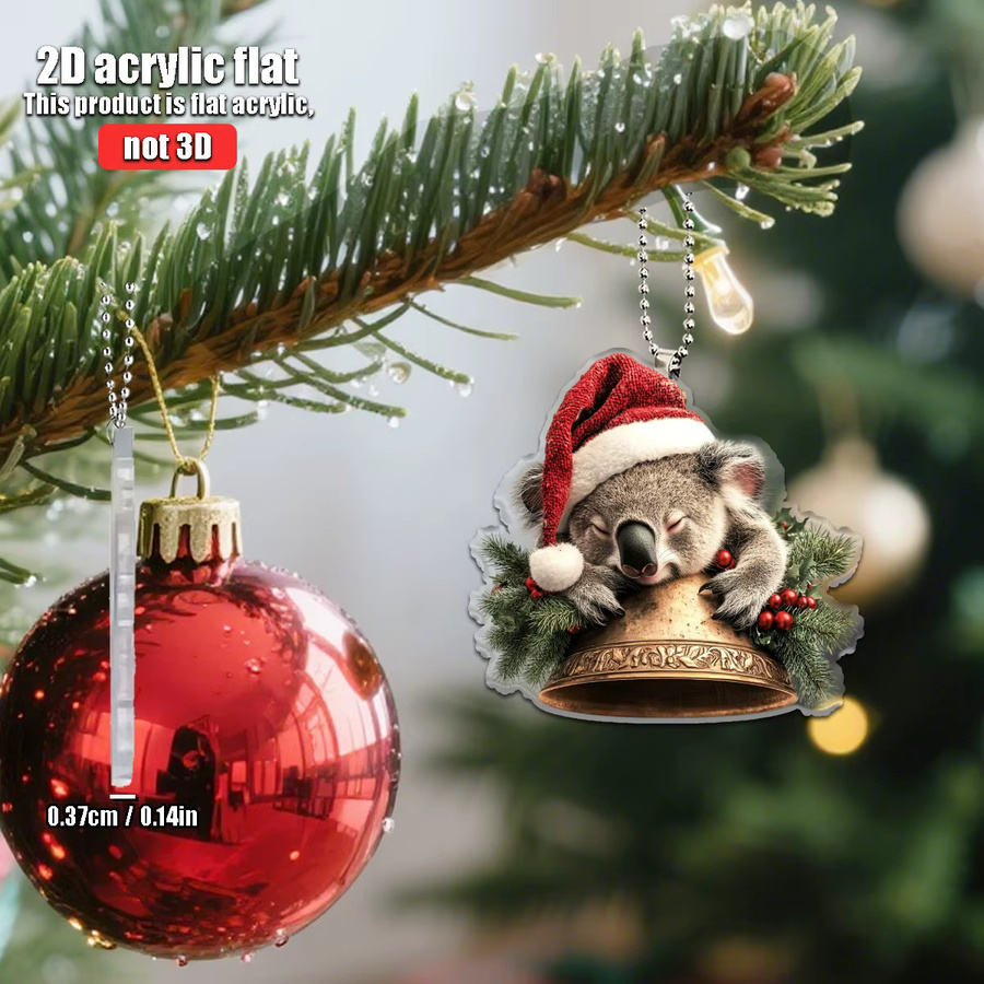 Weihnachtsbaum-Anhänger aus Acryl mit Koala, Weihnachtsmütze, Ast und Glocken in Multicolor - Bild 5