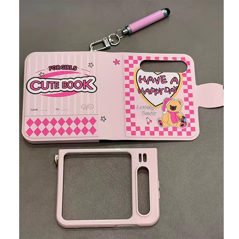 Rosa Buchstil Flip Hülle mit Stylus für Samsung Z Flip 6, Z Flip 5, OPPO Find N2 Flip, OPPO Find N3 Flip und Xiaomi Mix Flip - Bild 2
