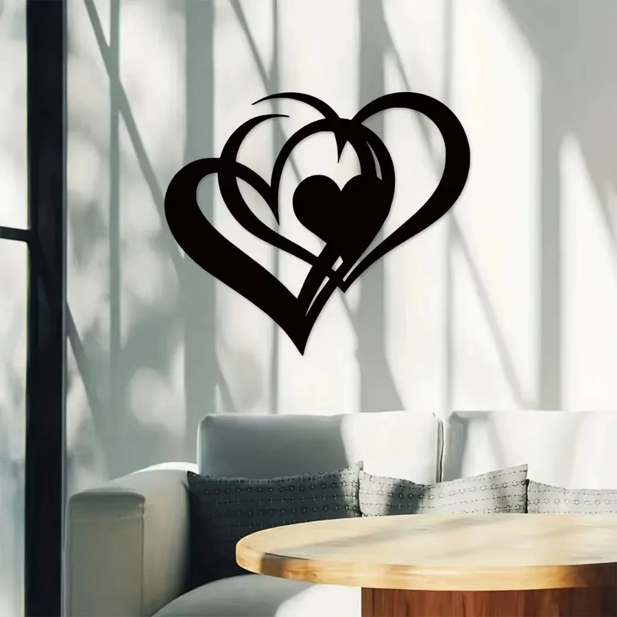 CIFBUY Wandkunst aus Metall mit zwei Herzen in Schwarz, modernes abstraktes Design zur Heimdekoration - Bild 4
