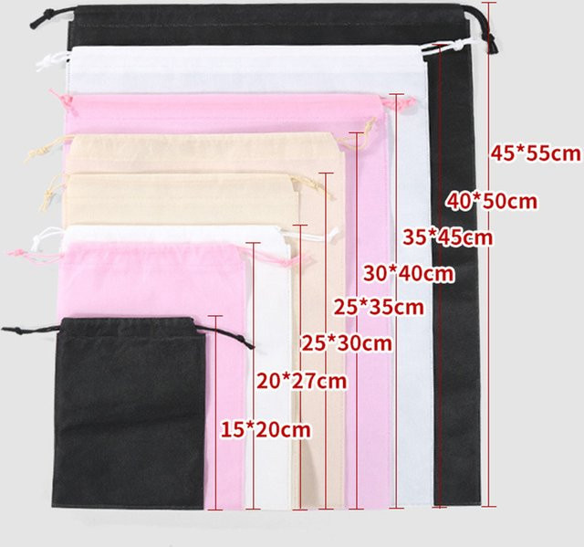 20 Stück Whosales Vliesbeutel mit Kordelzug in Weiß, Schwarz und Rosa zur staubfreien Aufbewahrung von Kleidung - Bild 1