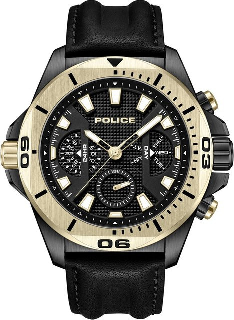 Police Herrenuhr, Quarz, Edelstahl, 46 mm, Leder, Schwarz, 5 ATM - Bild 1