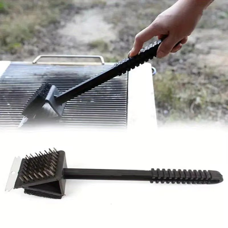 3 in 1 Grillbürste mit Kupferdraht und Schwamm sowie Schaufel für die Reinigung von Grill und Ofen, Schwarz - Bild 4