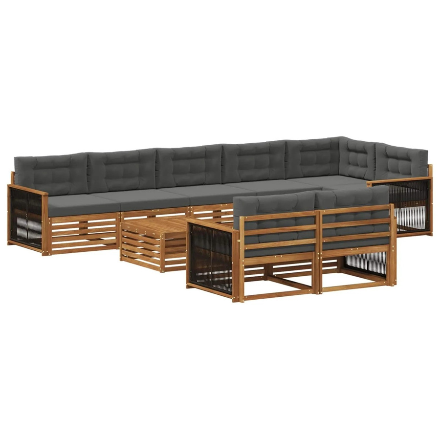 vidaXL Outdoor-Sofagarnitur aus Akazienholz mit 9 Kissen in Anthrazit und Grau - Bild 2