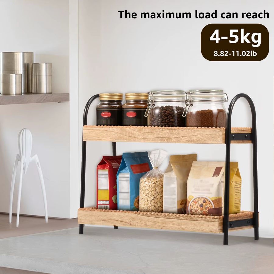 Willstar 2-stöckiges Küchenlagerregal aus Holz in Braun für Arbeitsplatten und Kaffeebars - Bild 3