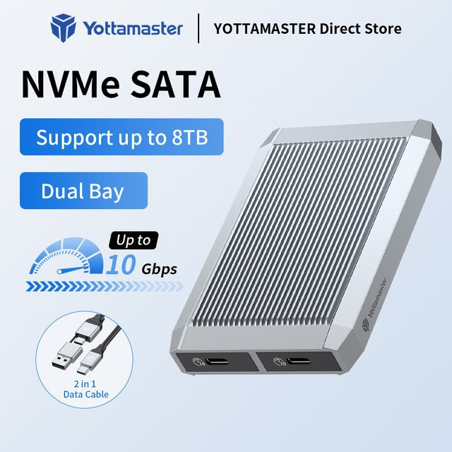 Yottamaster Dual-Bay M.2 SSD-Gehäuse mit Dual-Protokoll für SATA und NVMe via USB-A und USB-C - Bild 1