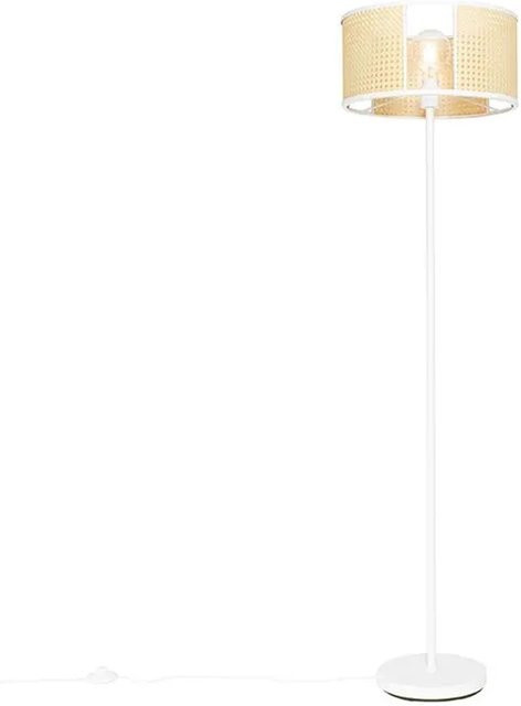 QAZQA Akira Retro Stehlampe aus Rattan in Weiß, dimmbar, E27 - Bild 1