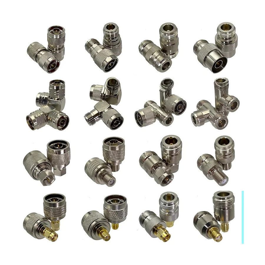 RF-Koaxialstecker Adapter Set mit N auf N, SMA und F Steckern und Buchsen in Silber, gerade und rechtwinklig - Bild 2
