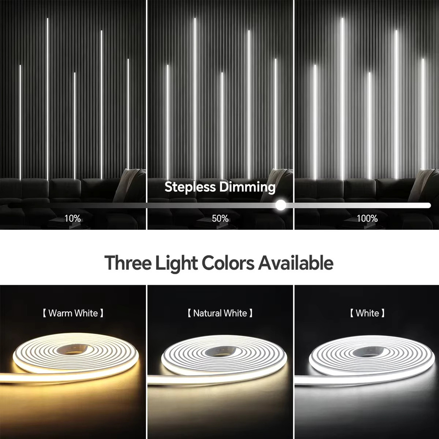 Gyarfas 24V Flexibler Neon COB LED-Streifen Set mit Smart Bluetooth App und Fernbedienung, Dimmbar, Weiß - Bild 5