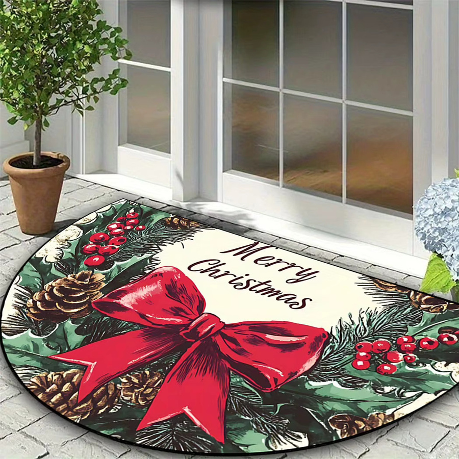 VIKAMA Halbrunder Weihnachtsteppich in Mehrfarbig, rutschfester Teppich für Eingangsbereich und Wohnzimmer - Bild 3