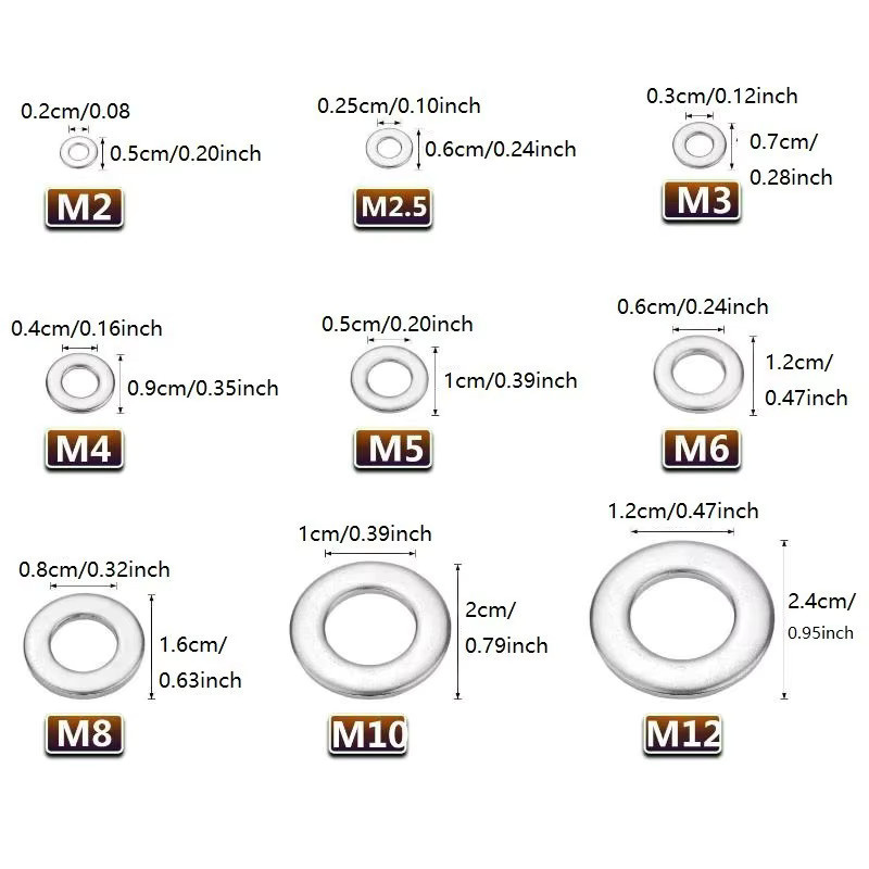 YBING 580-teiliges Unterlegscheiben-Set mit Schraubverschluss M2-M12 in Silber - Bild 3