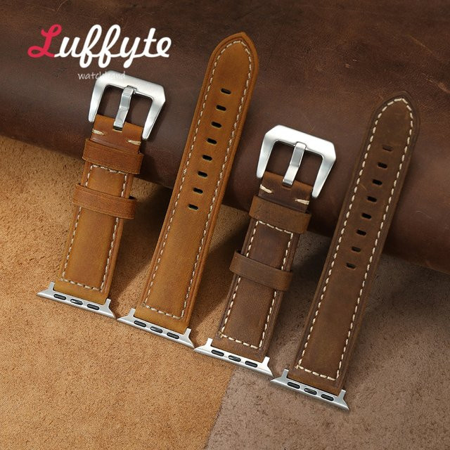 luffyte Uhrenarmband Leder, Vintage, Schwarz, Unisex - Bild 1