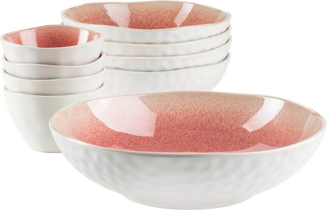 Mäser Salatschüssel-Set Frozen aus Steinzeug in White und Pink - Bild 1