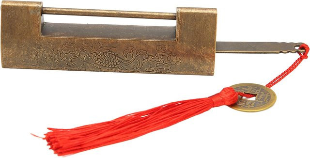 Antikes Messing Vorhängeschloss im Fisch-Design, Farbe Gold, Abstand: 5,9 cm - Bild 1