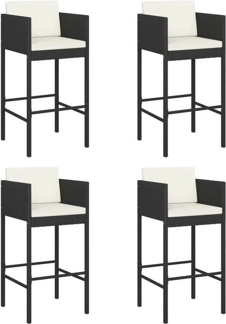 Set aus 4 vidaXL Barhockern mit Kissen aus Poly Rattan und pulverbeschichtetem Stahl in Schwarz - Bild 1