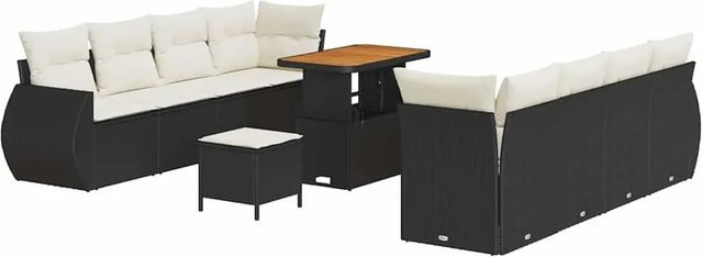 vidaXL Garten-Sofa-Set aus Poly-Rattan in Schwarz mit 11-teiligem Set und integrierter Stauraumfunktion - Bild 1
