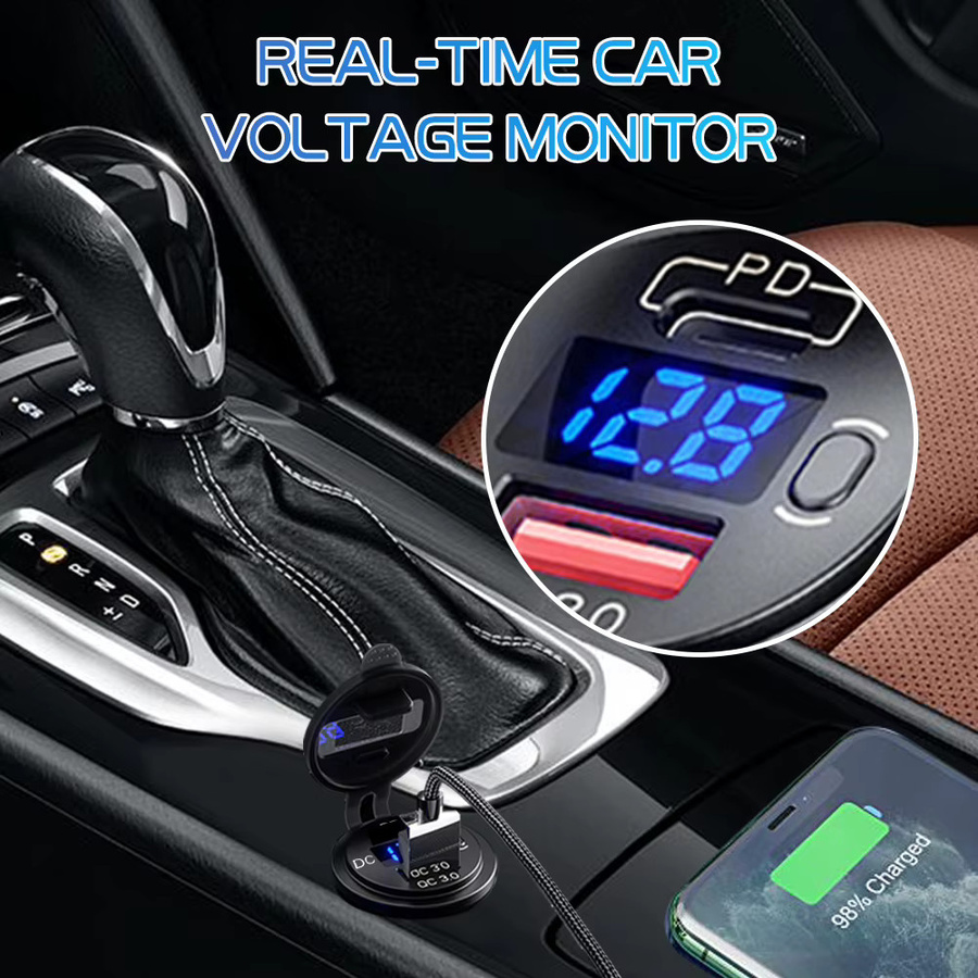 Kebidumei Dual USB Schnellladegerät mit QC3.0 und Voltmeter, 12V/24V Steckdosenadapter in Schwarz - Bild 4