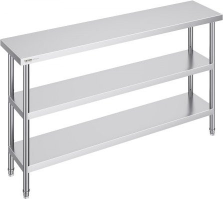 VEVOR Lebensmittel-Zubereitungstisch aus Edelstahl in Silber mit 2 verstellbaren Unterregalen, B/T/H: 152,4 x 35,6 x 86,4 cm - Bild 1