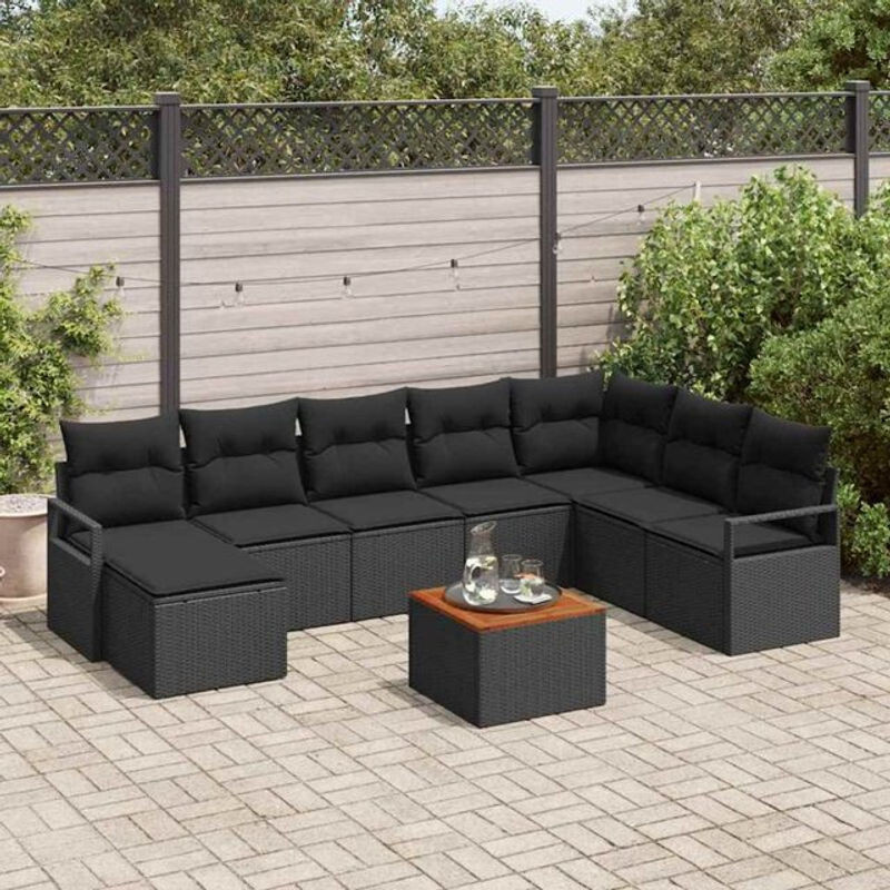 vidaxl Garten-Sofa-Set aus Poly-Rattan mit 9 Kissen in Schwarz - Bild 1