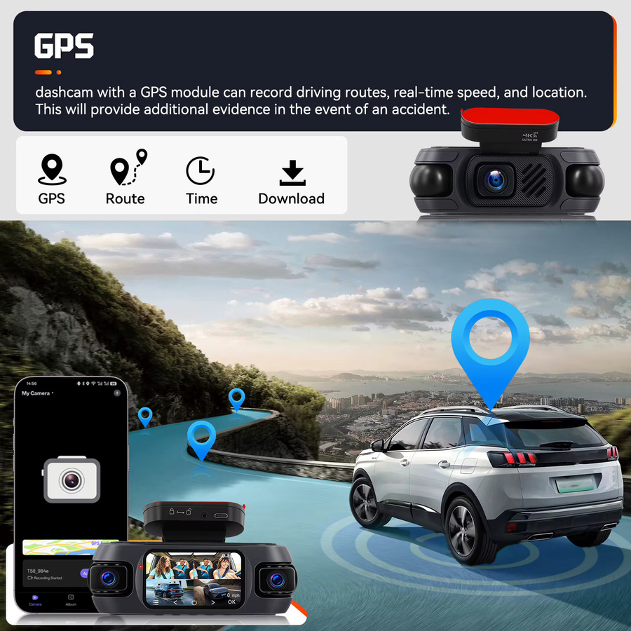 Podofo 4K Dashcam mit 360-Grad-Parküberwachung, WiFi, Nachtsicht und G-Sensor in Schwarz - Bild 3