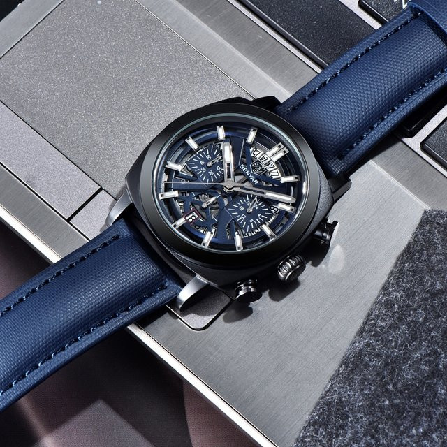 Benyar Chronograph, Quarzuhr, Edelstahl, 43 mm, Herren, Blau, Schwarz - Bild 1