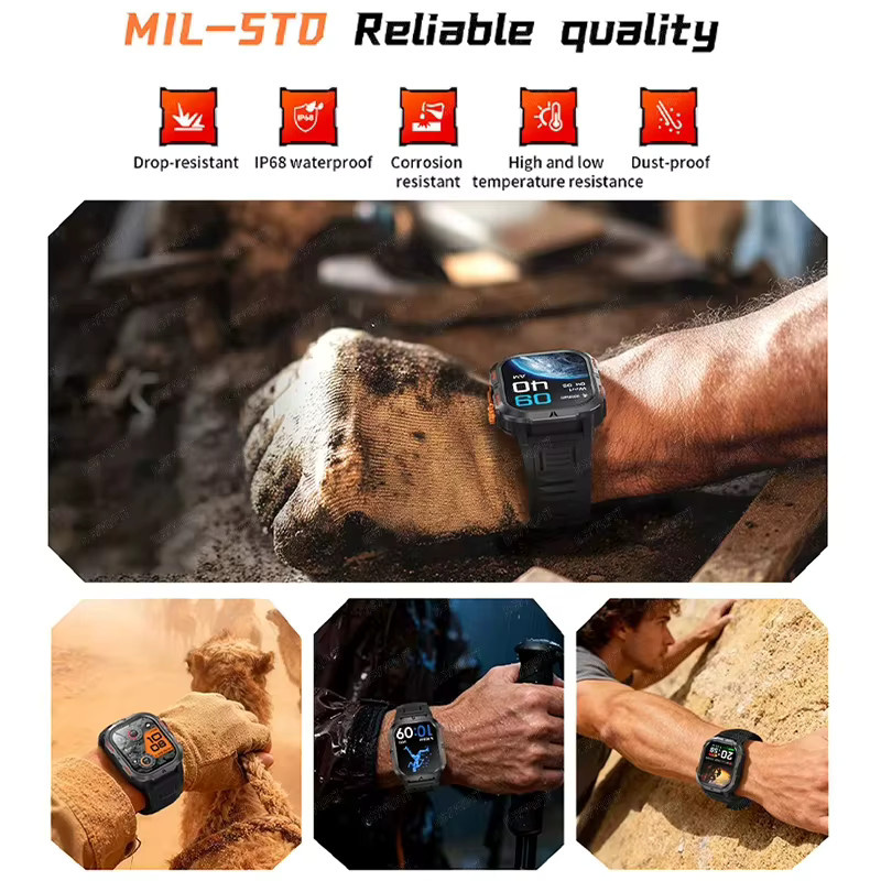 BOALZETD Militärische Outdoor-Smartwatch für Herren in Schwarz mit 2,01 Zoll Display, GPS, Bluetooth-Anruf und IP68 wasserdicht - Bild 4