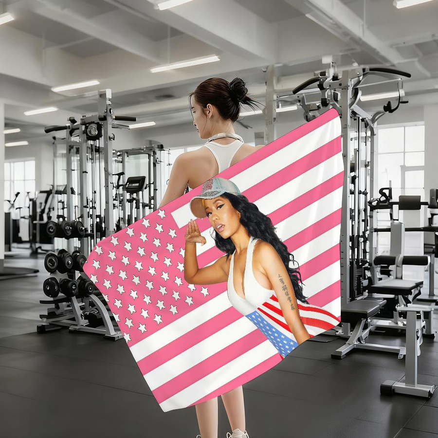 Schnelltrocknendes Strandtuch mit Nicki Minaj Flaggen-Design für Strand, Schwimmbad und Fitness, B: 40 cm, H: 60 cm - Bild 4
