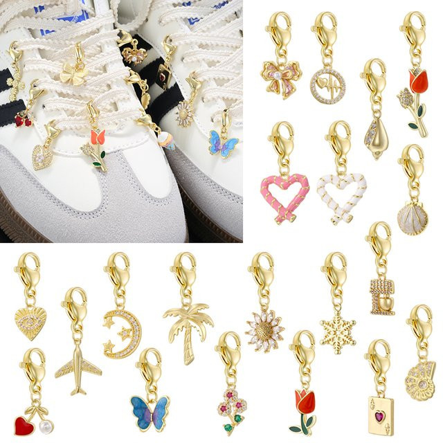 ZHUKOU Schuh-Anhänger, Blumen, Messing, Gold, Unisex - Bild 1