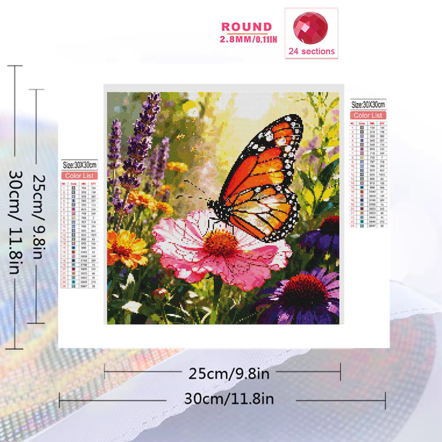 EverShine Diamant-Stickerei 5D Kreuzstich-Gemälde mit Schmetterling und Gänseblümchen, Landschaftsmotiv in Multicolour, Wanddekoration - Bild 2