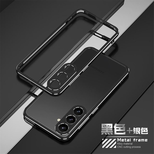 Stoßfeste Handyhülle mit Aluminium-Stoßfänger und Metall-Linsenrahmen für Samsung Galaxy S22 S23 S24 S25 Ultra Plus in Schwarz - Bild 1