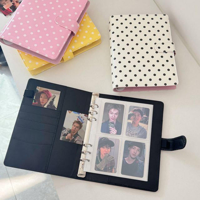 MINKYS Kpop Fotokarten-Sammelmappe mit Polka Dots aus PU-Leder im A5 Format - Bild 1