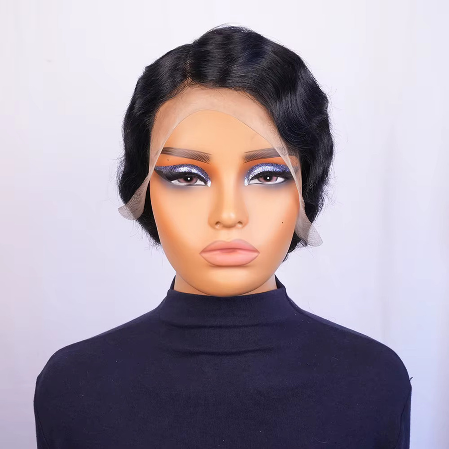 OYM HAIR Pixie-Perücke, lockig, Echthaar, Schwarz, Damen - Bild 6