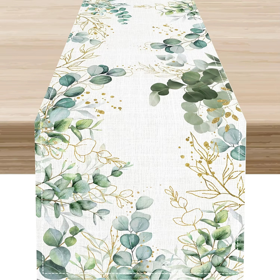 VIKAMA Tischläufer mit grünem Blumendruck aus Leinen, rechteckig, B/H: 90 x 33 cm - Bild 2