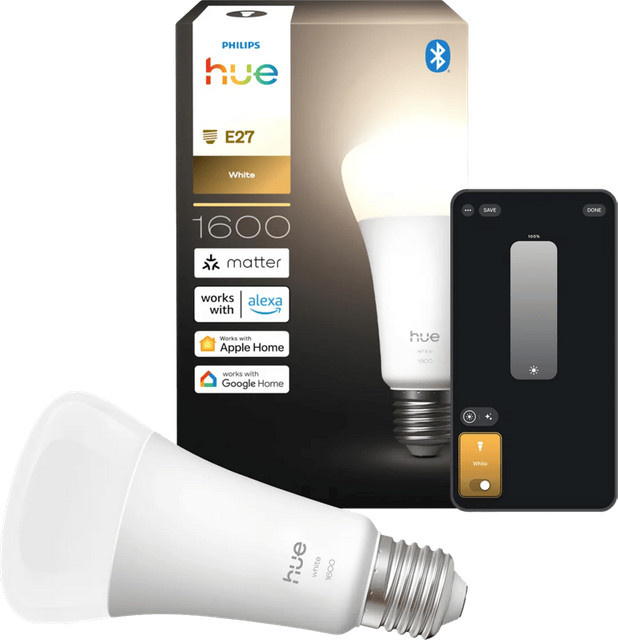Philips Hue White LED Smart Lampe A60 E27 mit 1.600 lm, dimmbar, Bluetooth und Warmweiß - Bild 1