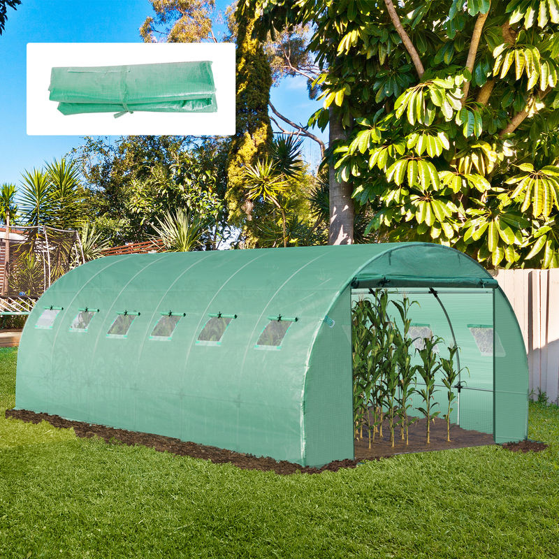 Outsunny Gartenfolie in Grün aus Polyethylen mit 12 Fenstern und verlängerten Kanten, B/T/H: 300 x 600 x 200 cm - Bild 2