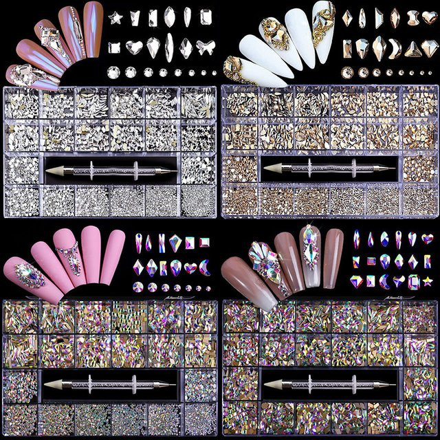 Cream Pearl Nail Art Schmuck Set, Glas Nagel Kristalle, Glänzend - Bild 1